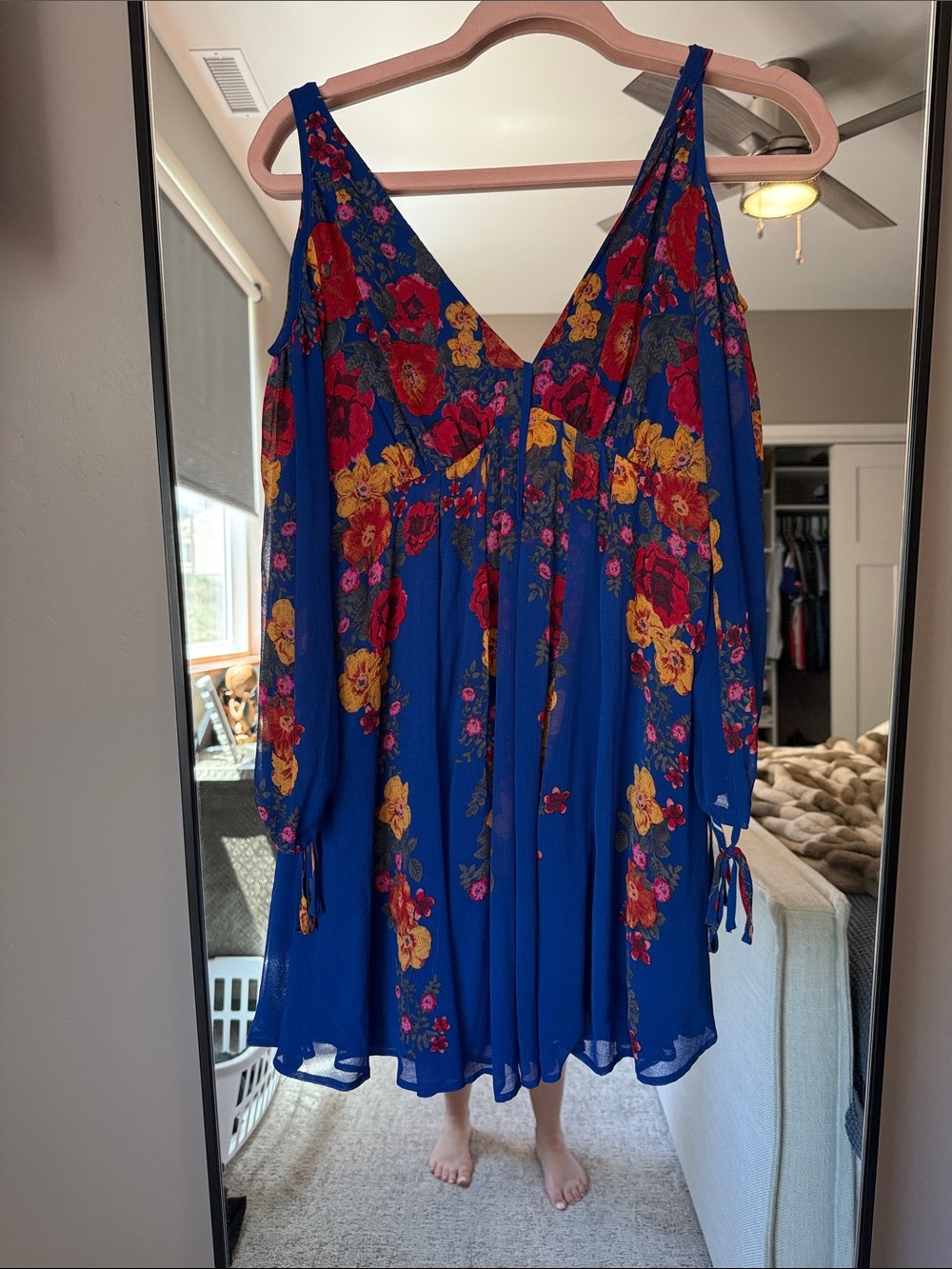 Free People Royal Blue Cold-Shoulder Floral Tunic